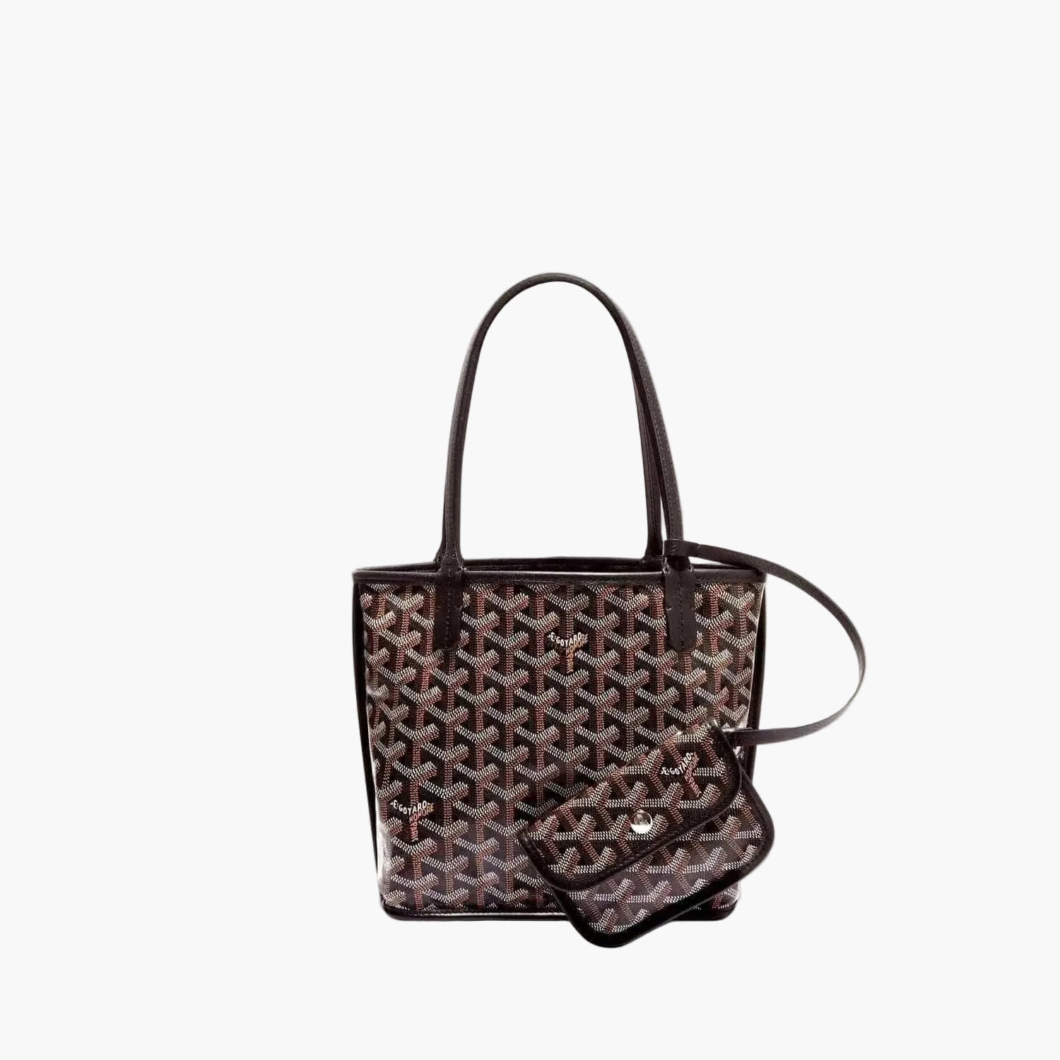 Élodie Mini Tote with geometric pattern, double handles, and detachable pouch, 12.2" W × 8.3" H × 4.3" D, chic compact design