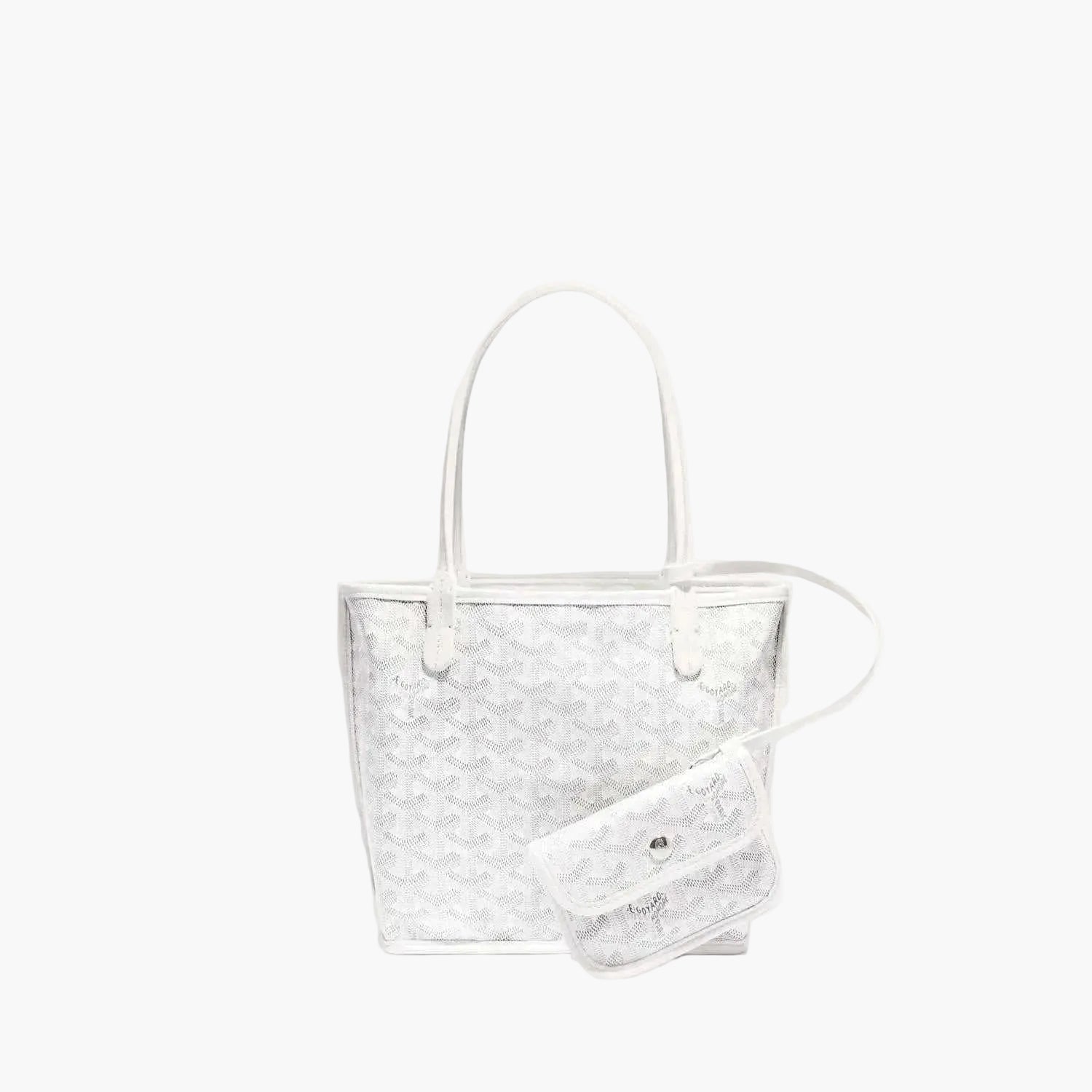 White Élodie Mini Tote with geometric pattern and detachable pouch