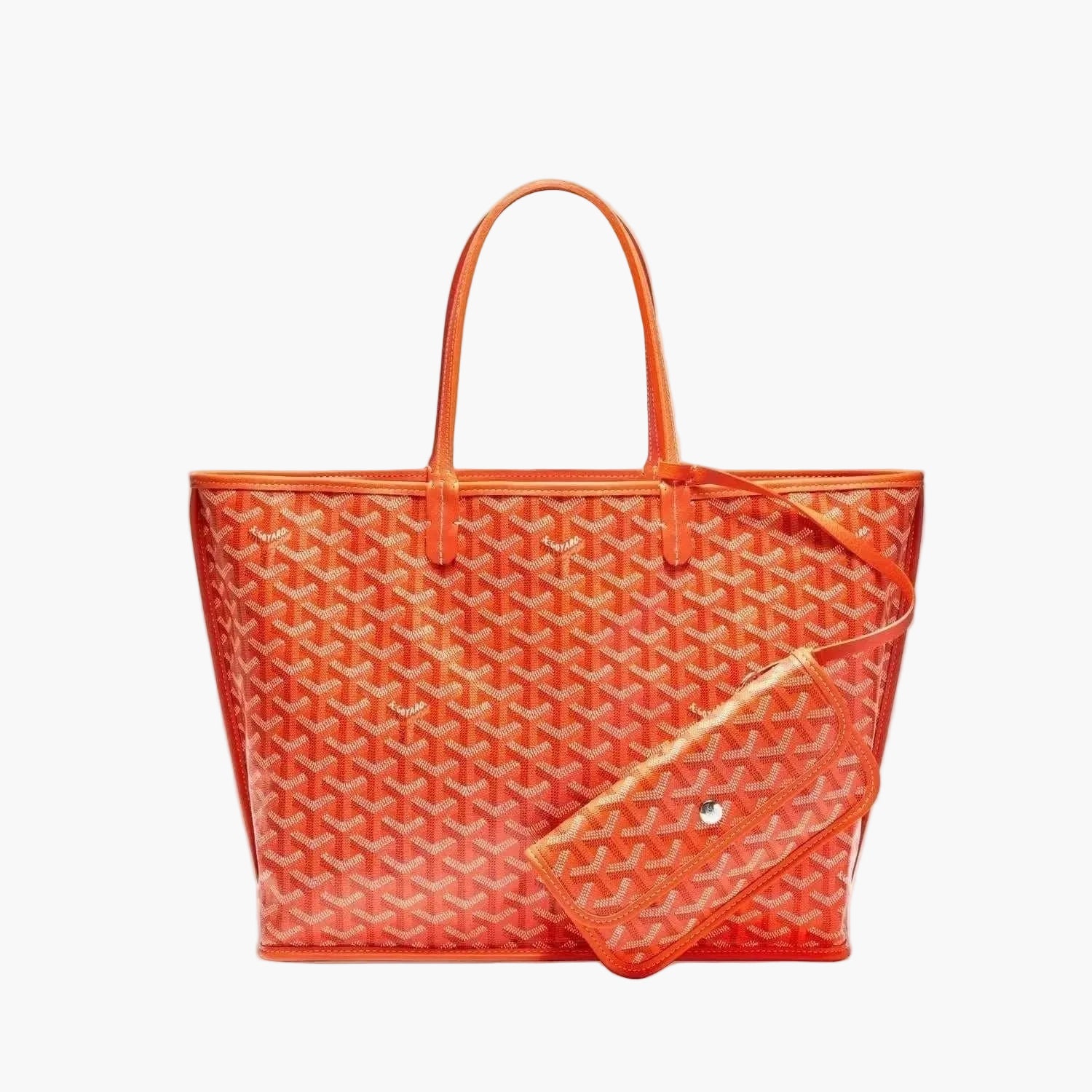 Elegant orange Élodie tote bag with signature pattern and matching detachable pouch for daily use and travel.
