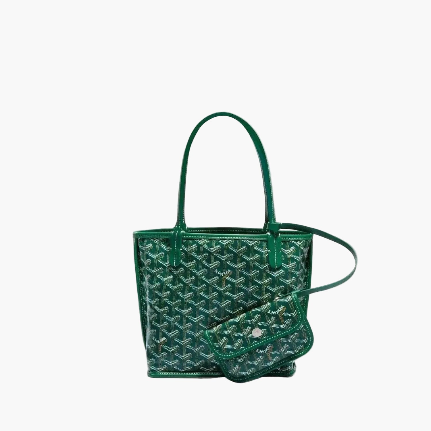 Green Élodie Mini Tote with geometric pattern and detachable pouch