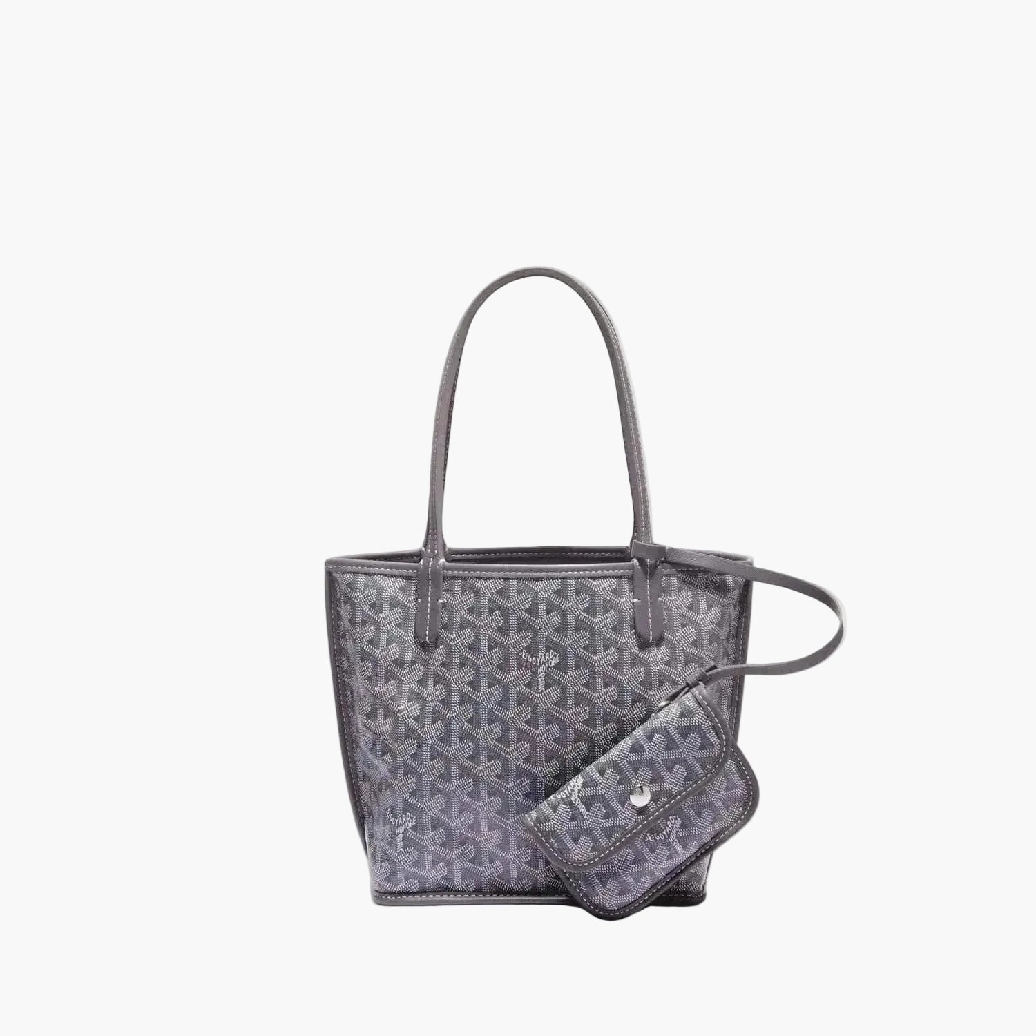 Élodie Mini Tote bag with geometric pattern and matching detachable pouch in grey