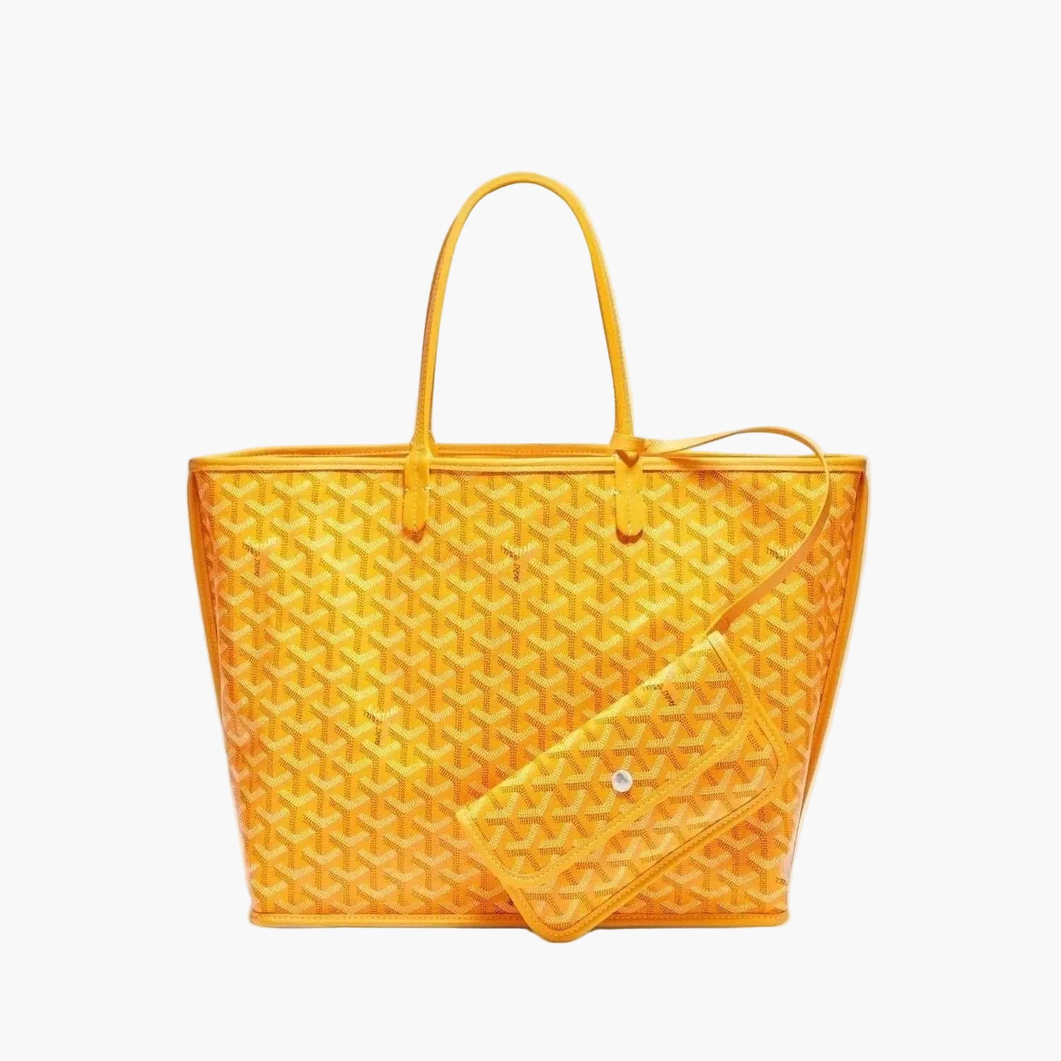 Yellow Élodie Tote Bag with signature pattern and matching detachable pouch, available in medium and large sizes, perfect for daily use and travel.