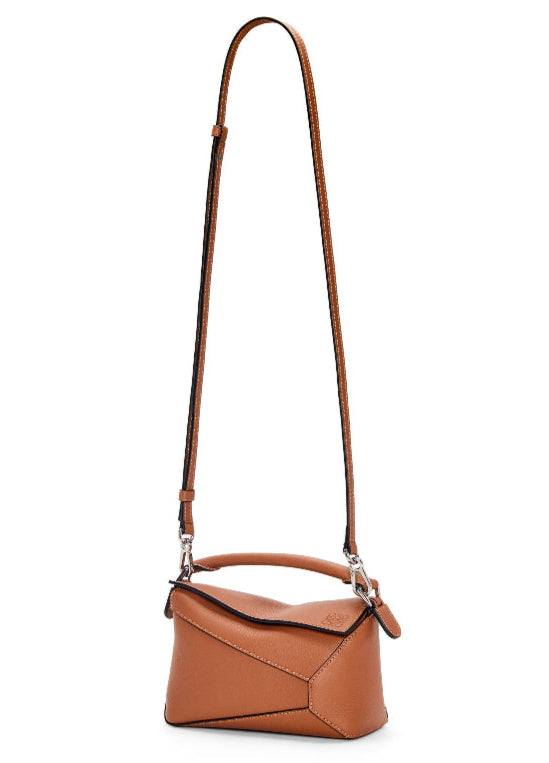 Leowyn Puzzle Handbag brown leather geometric design compact handbag with adjustable strap